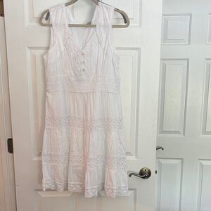 Magic White Lace Trim V-Neck Mini Dress